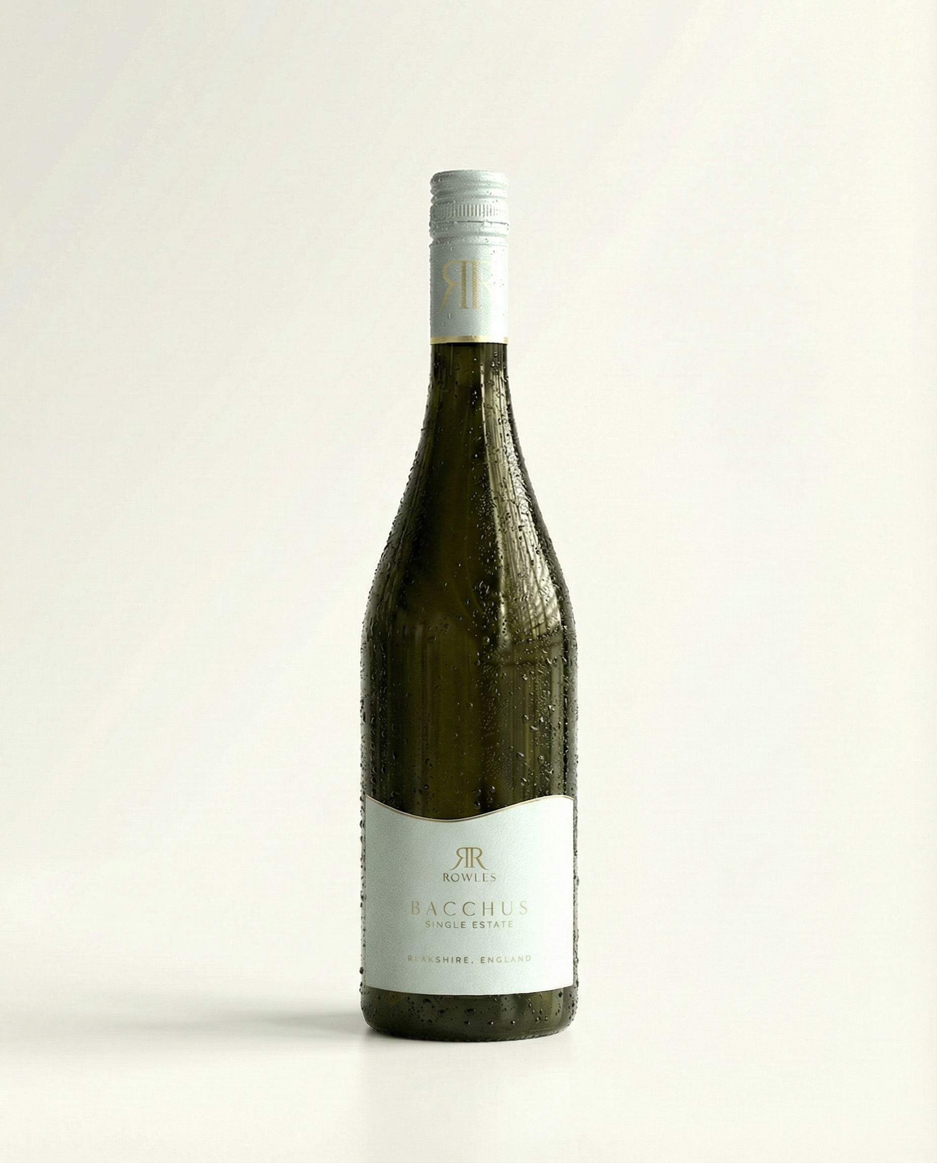 Wine bottle with a silver cap on a light beige background