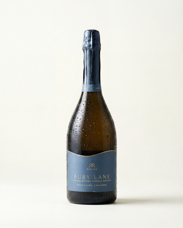 Bottle of Bury Lane sparkling wine on a white background