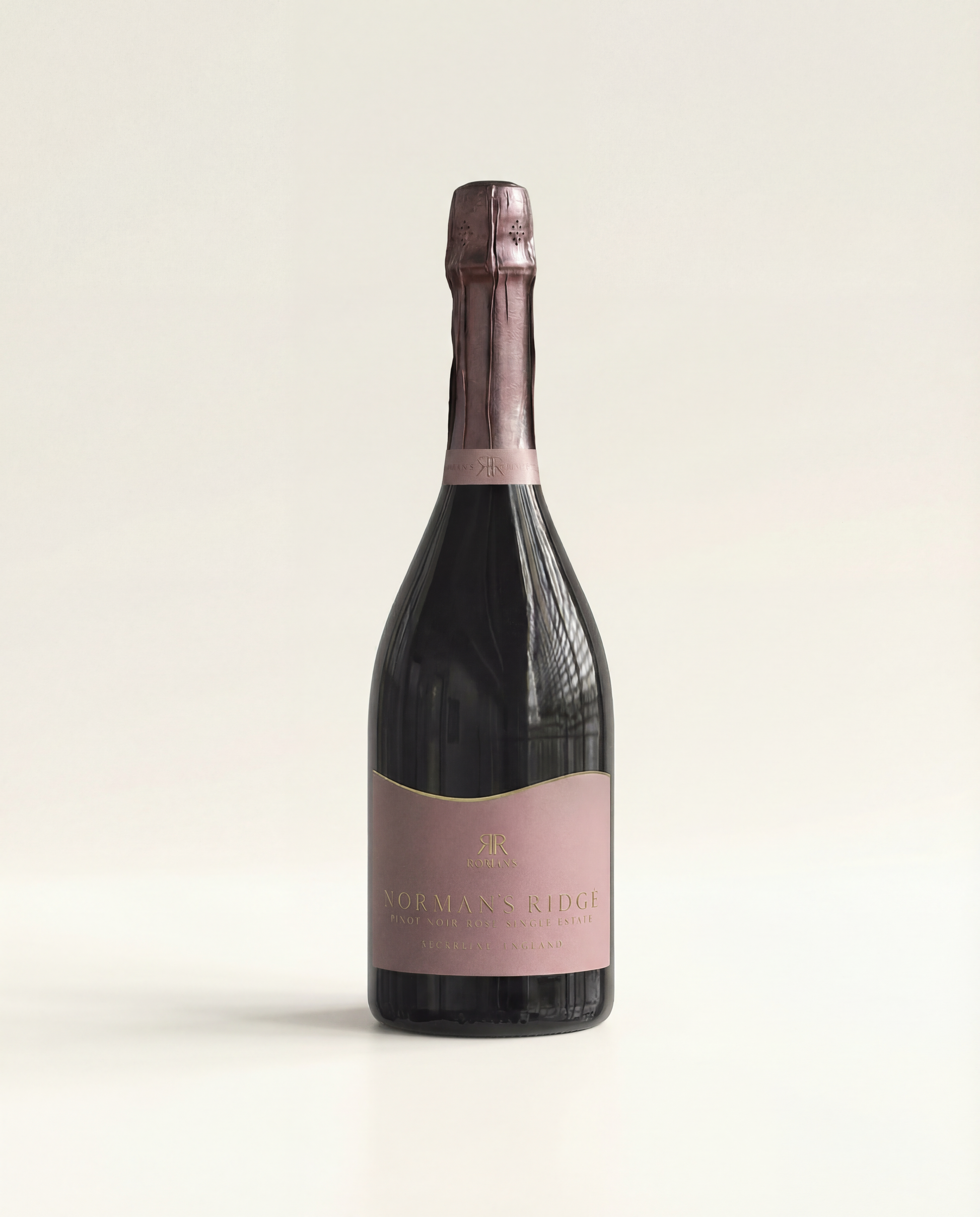 Bottle of Norman's Ridge wine on a beige background