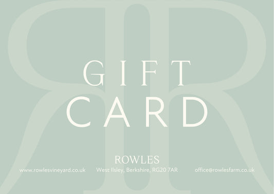 Gift card design with 'ROWLES' branding on a light gray background