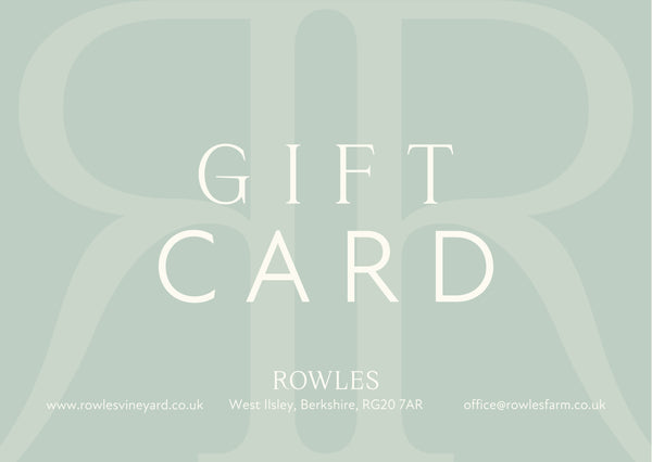 Gift card design with 'ROWLES' branding on a light gray background